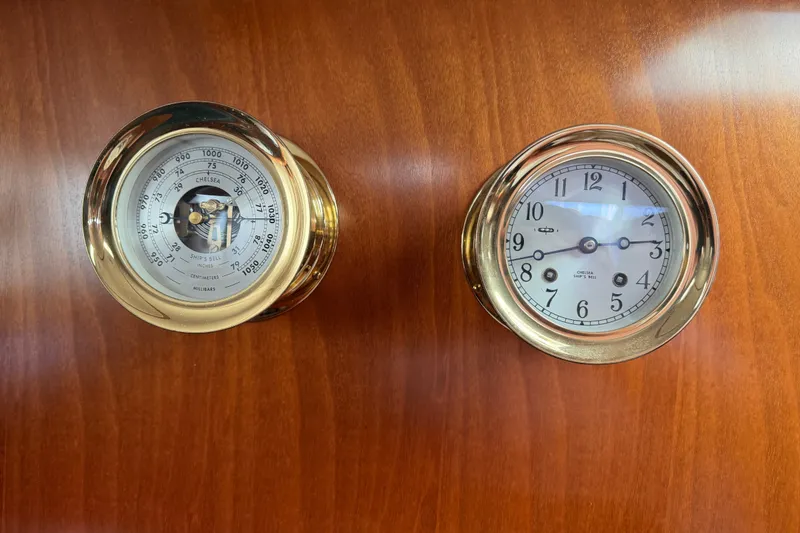 Slide: The Image of Gold nautical barometer and clock on Beneteau 50 yacht, 2001 model. - 15