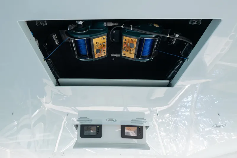 Slide: The Image of Ceiling view of 2005 Hatteras 60 Convertible yacht with electronic equipment installed. - 32