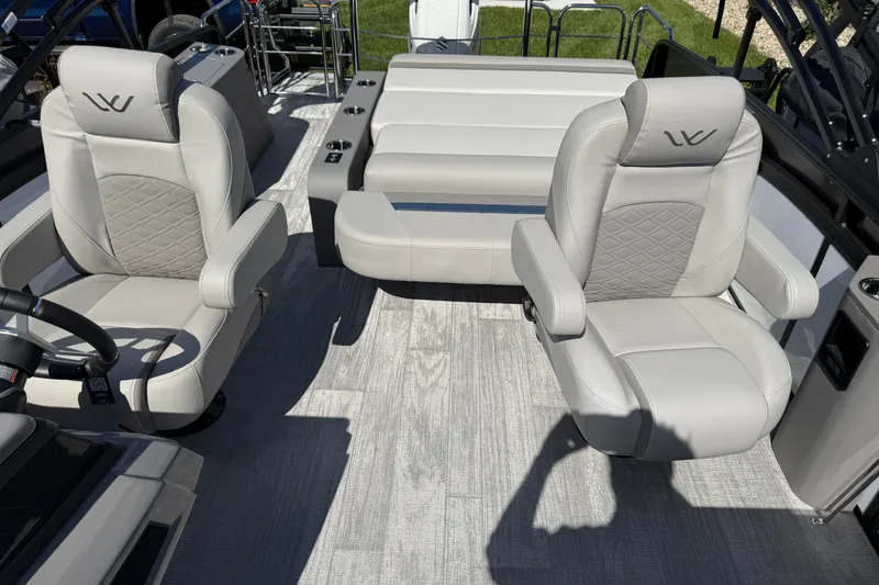 Slide: The Image of Luxurious seating on the 2027 Whisper Vision Splash Pad boat, featuring elegant design and comfort. - 14