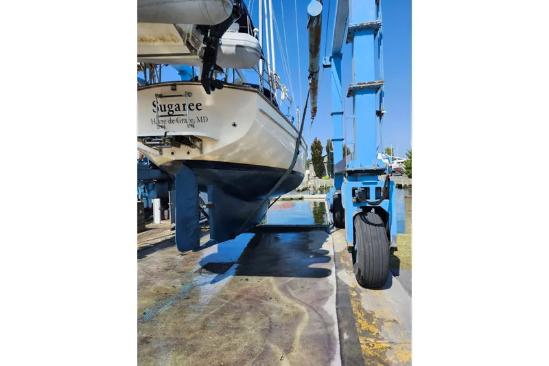 Slide: The Image of 1997 Island Packet 37 sailboat "Sugaree" in dry dock, Havre de Grace, MD. - 2