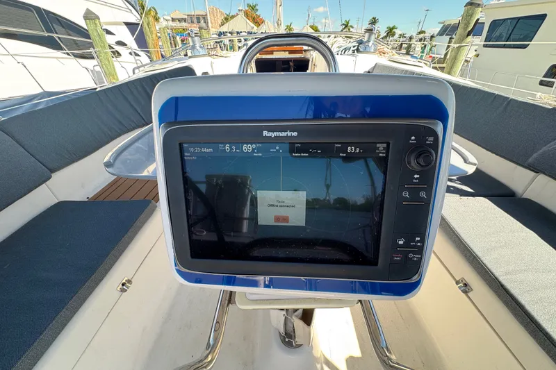 Slide: The Image of Cockpit of 2009 Hunter 49 yacht with Raymarine navigation display. - 113