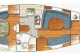 Slide: The Image of Floor plan of a 2000 Catalina 380 sailboat, featuring interior layout and amenities. - 30