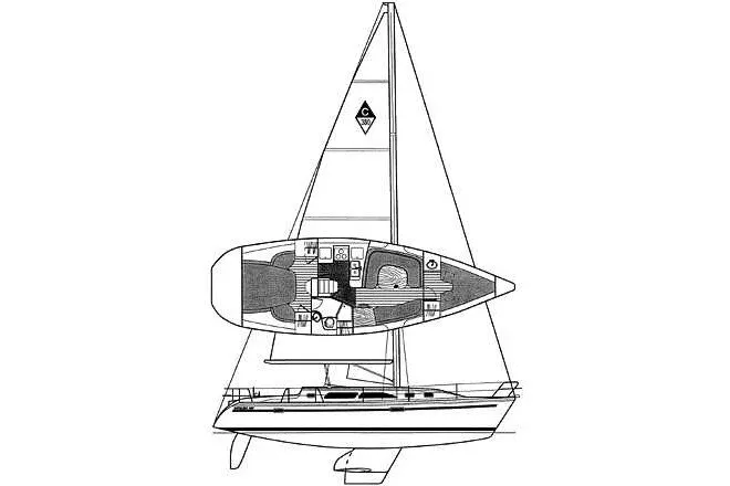 Slide: The Image of Line drawing of a 2000 Catalina 380 sailboat, showcasing interior layout and sail design. - 1