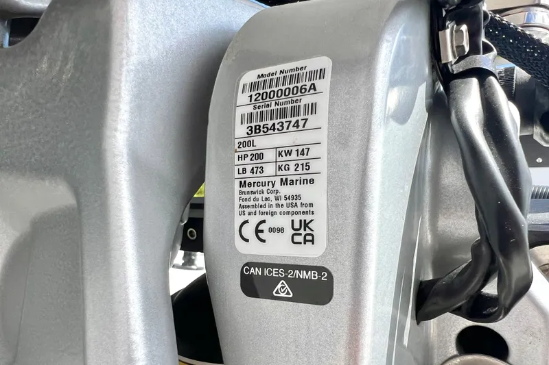 Slide: The Image of Label on Mercury Marine engine, model 200L, 200 HP, 2025 Vtech 18 Flats. - 6