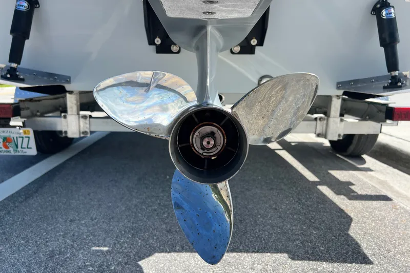 Slide: The Image of Close-up of a boat propeller on a 2025 Custom Vtech 18 Flats. - 10