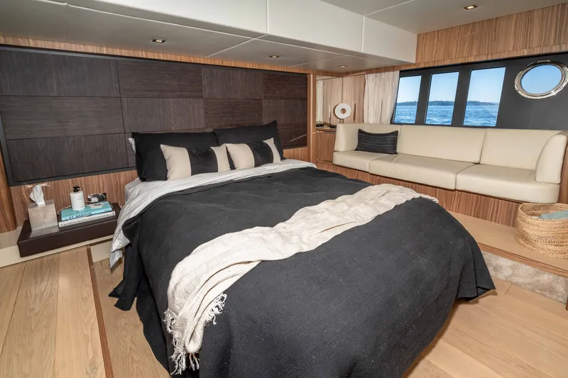 Slide: The Image of Luxurious bedroom interior of 2015 Absolute 56 STC yacht with modern design and ocean view. - 37