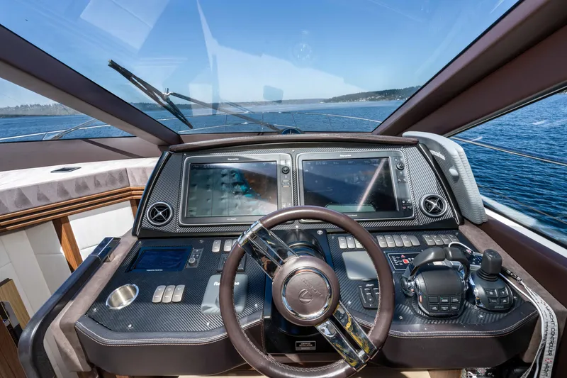 Slide: The Image of Cockpit of 2015 Absolute 56 STC yacht with advanced navigation systems and ocean view. - 20