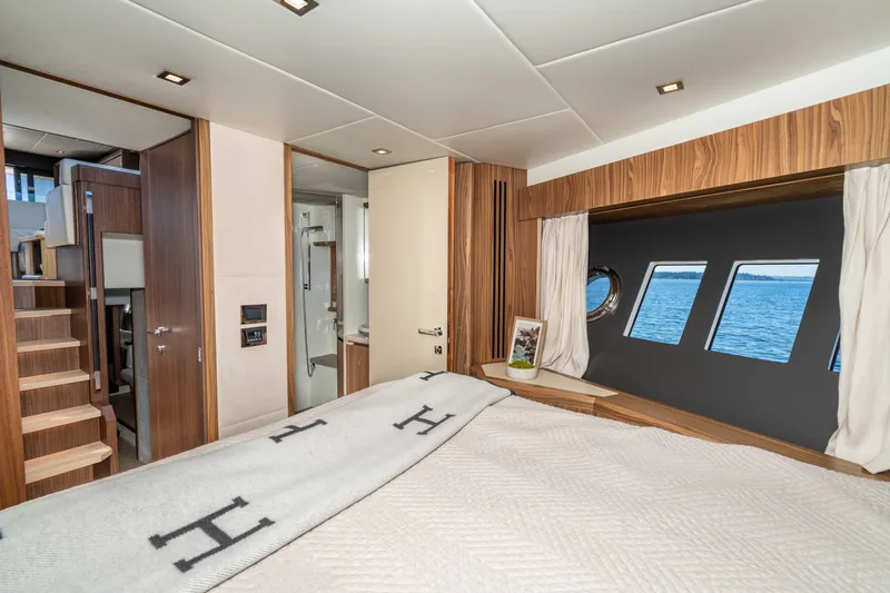 Slide: The Image of Luxurious bedroom interior of 2015 Absolute 56 STC yacht with ocean view windows. - 47