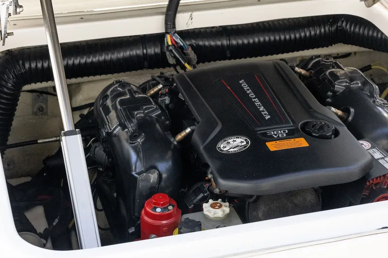 Slide: The Image of 2021 Chaparral 307 SSX engine compartment featuring Volvo Penta 380 V8 engine. - 39