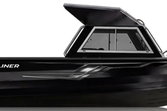 The Image of 2027 Crestliner 2050 Commander Hardtop boat, sleek black design with modern hardtop feature. - 1