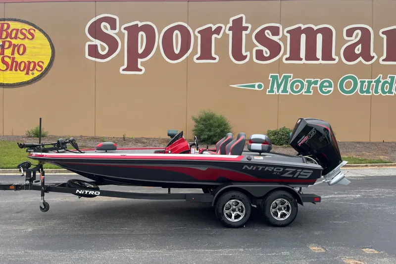 Slide: The Image of 2027 Nitro Z19 XL boat on trailer at Bass Pro Shops. - 1