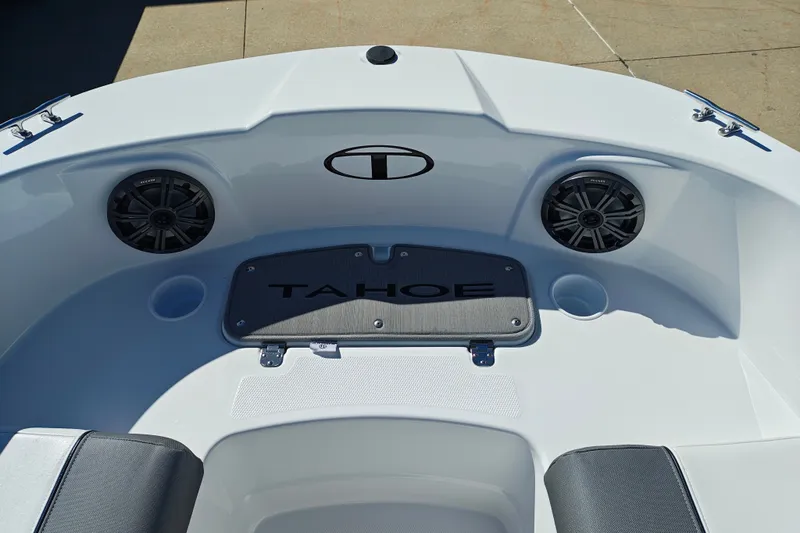 Slide: The Image of Interior view of 2027 Tahoe T21 boat with speakers and branded mat. - 31