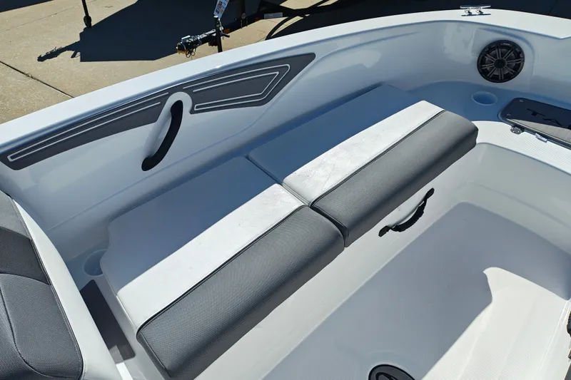 Slide: The Image of Interior seating of 2027 Tahoe T21 boat, featuring sleek design and comfortable cushions. - 29