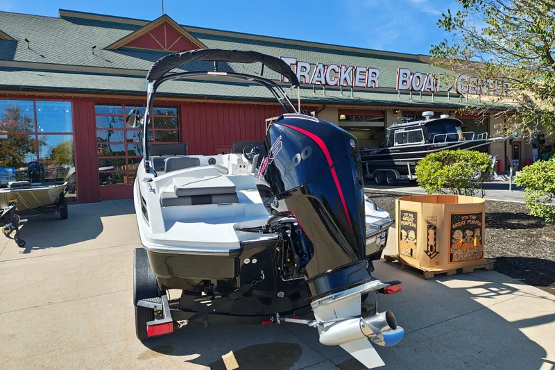 Slide: The Image of 2027 Tahoe T21 boat with powerful outboard motor at Tracker Boat Center. - 7