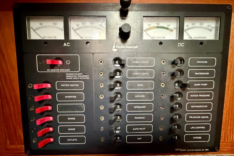 Slide: The Image of Electrical control panel of a 1997 Pacific Seacraft Crealock 37 sailboat. - 17