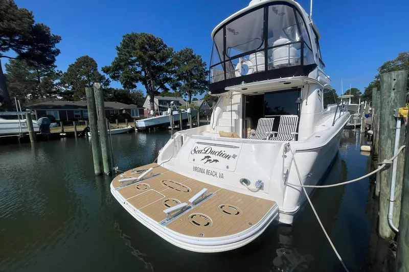 Slide: The Image of TRANSOM VIEW WITH HYDRAULIC SWIM PLATFORM & NEW SYNTHETIC DECKING!! - 43