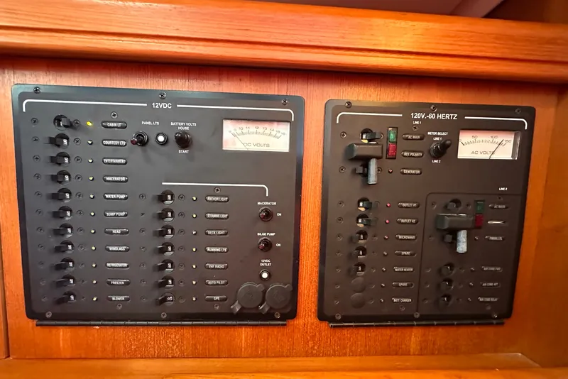 Slide: The Image of Electrical control panels on a 2007 Hunter 41 Deck Salon yacht. - 31