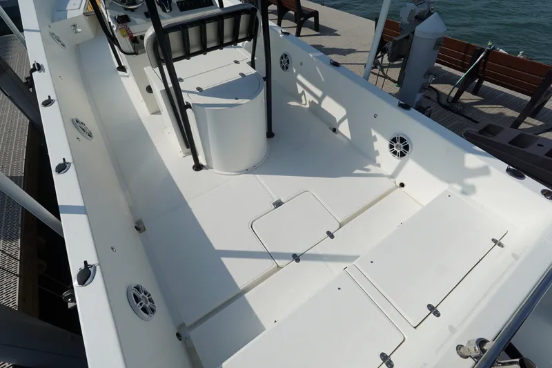 Slide: The Image of 2021 Cortez 31 Super Panga boat interior with spacious deck and seating. - 7