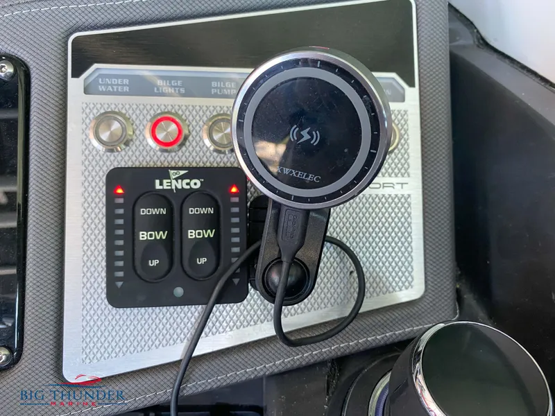 Slide: The Image of Control panel of a 2023 Monterey 298SS boat with Lenco trim tab controls. - 21