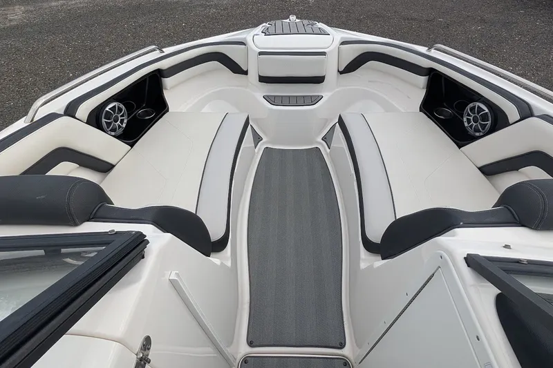 Slide: The Image of 2019 Yamaha Boats 242 Limited S interior with sleek seating and modern design. - 19