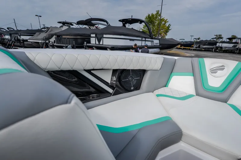 Slide: The Image of Interior of 2021 Tigé 21ZX boat with stylish seating and speaker system. - 33