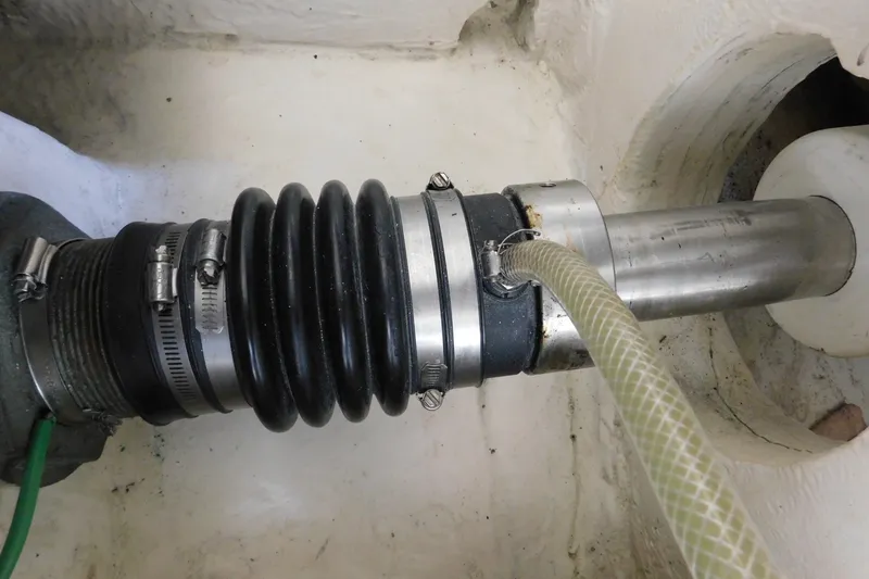 Slide: The Image of Close-up of a 1996 Viking 50 Convertible boat's shaft seal system. - 78