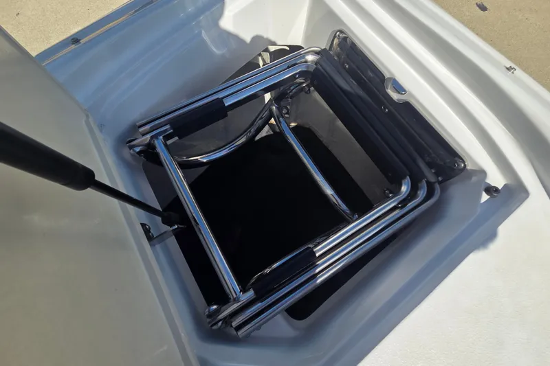 Slide: The Image of Foldable ladder in storage compartment of 2005 Cobalt 272 boat. - 21