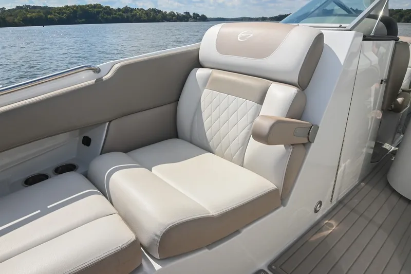 Slide: The Image of Luxurious seating on 2020 Crownline Eclipse E305 XS boat, featuring elegant design and comfort. - 48
