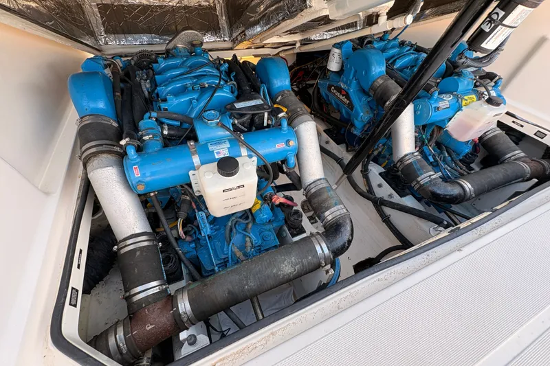 Slide: The Image of Engine compartment of a 2003 Tiara Yachts 2900 Coronet with dual Crusader engines. - 28