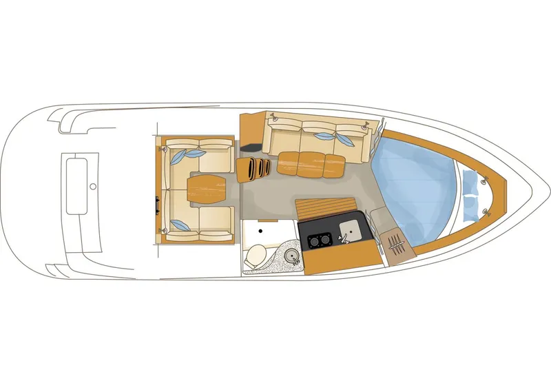 Slide: The Image of Manufacturer Provided Image: 2016 Four Winns V335 boat interior layout with seating, kitchen, and bathroom. - 6