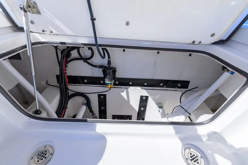 Slide: The Image of Open hatch of 2025 Delta Boatworks D245 showing internal wiring and components. - 20
