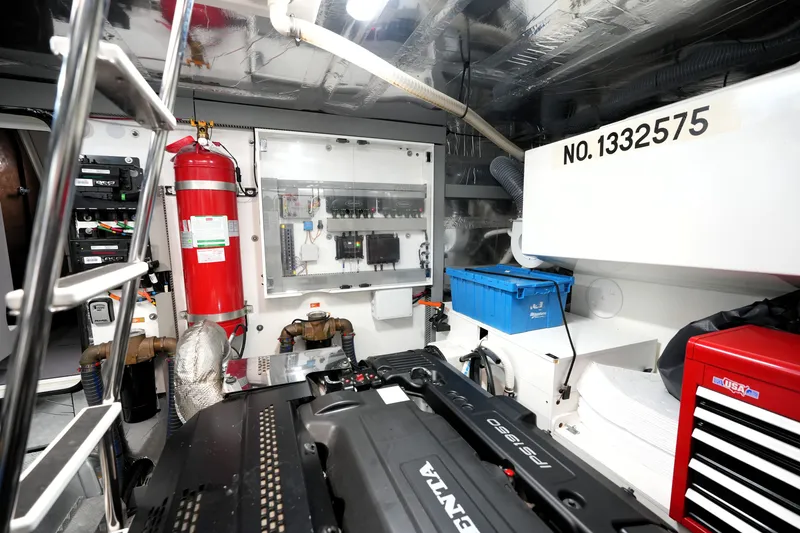 Slide: The Image of Engine room of 2023 Prestige 690 yacht with Volvo Penta IPS 950 engine. - 128