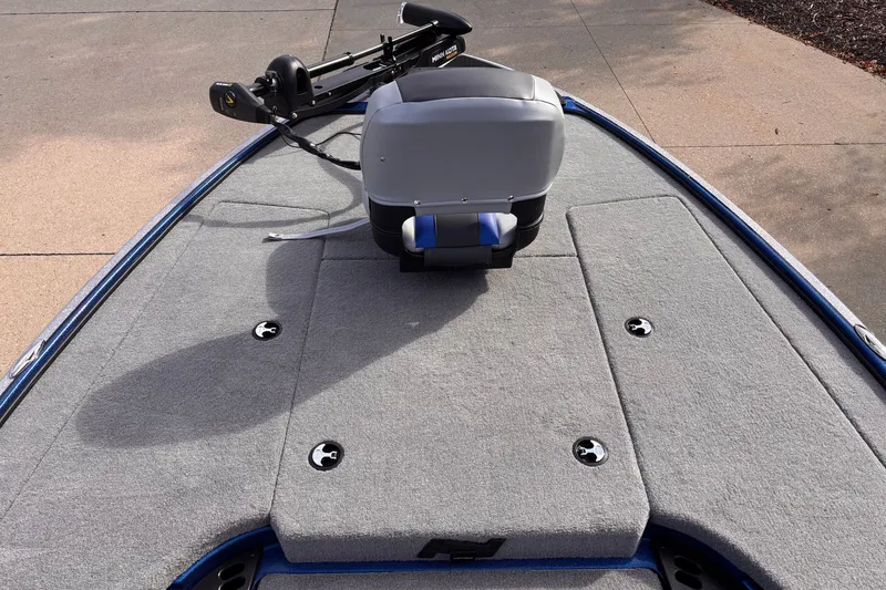 Slide: The Image of 2027 Nitro Z18 XL boat deck with seat and trolling motor. - 4