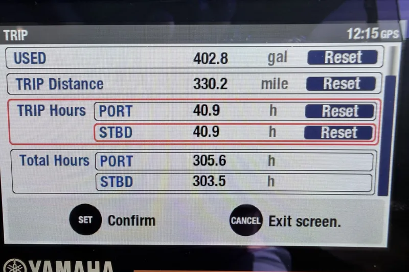 Slide: The Image of Display screen showing trip data for a 2021 Cutwater C-32 CB boat. - 41