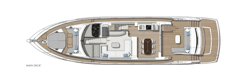Slide: The Image of Layout of the Sunseeker Manhattan 68, 2027 model, featuring a spacious main deck and elegant seating areas. - 43