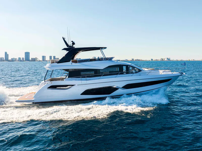 The Image of The 2027 Sunseeker Manhattan 68 cruises on the sea with a sleek, modern silhouette. - 0