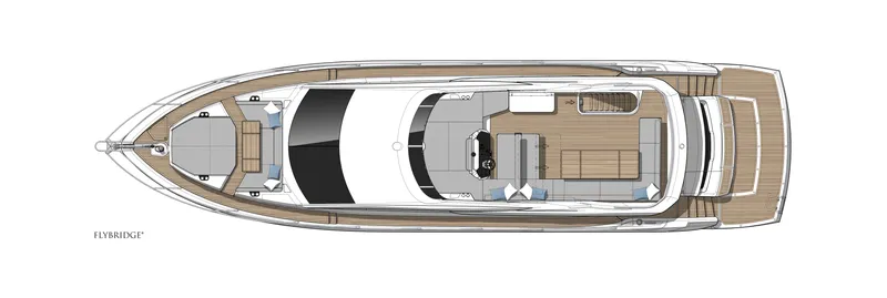 Slide: The Image of The 2027 Sunseeker Manhattan 68 features a sleek flybridge design with spacious seating areas. - 42