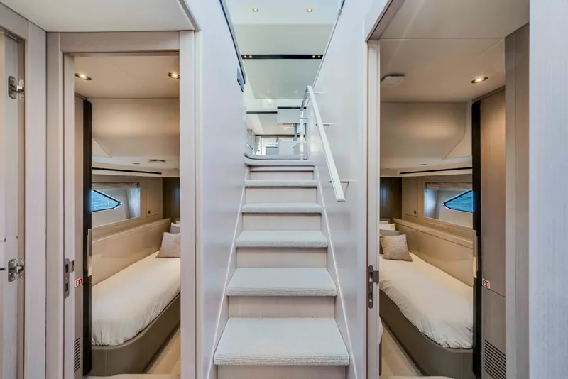 Slide: The Image of Interior of the Sunseeker Manhattan 68 with stairs and two cabins. - 27