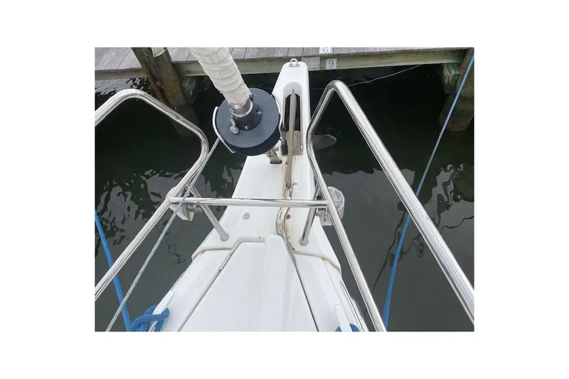 Slide: The Image of Bow view of 2017 Jeanneau Sun Odyssey 389 sailboat docked at marina. - 21