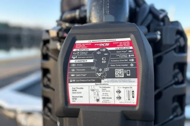 Slide: The Image of Close-up of a 2022 Vexus AVX2080 engine maintenance schedule label. - 16