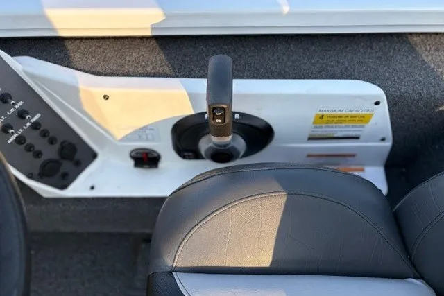 Slide: The Image of Interior view of 2022 Vexus AVX2080 boat controls and seating. - 35