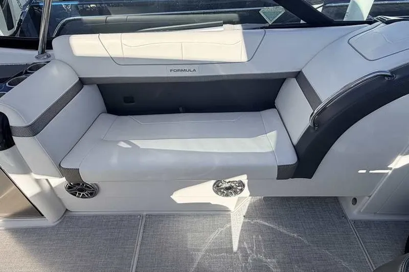 Slide: The Image of 2023 Formula 350 Crossover Bowrider I/O interior seating with sleek design and modern upholstery. - 50