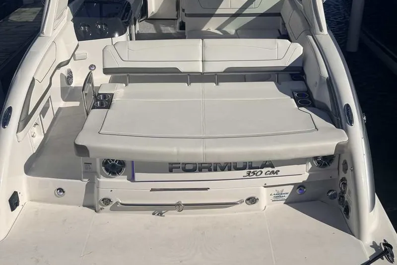 Slide: The Image of 2023 Formula 350 Crossover Bowrider I/O, featuring spacious seating and sleek design. - 5