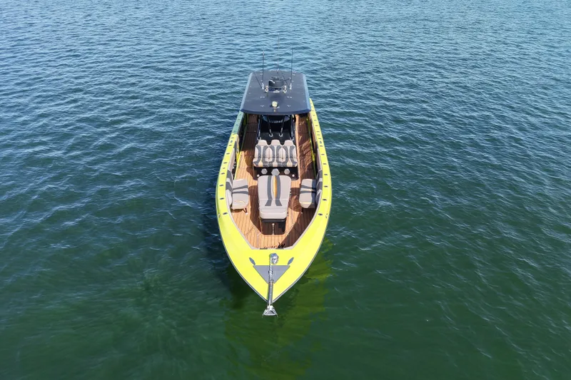 Slide: The Image of Aerial view of 2016 Midnight Express 43 Open boat on calm water. - 4