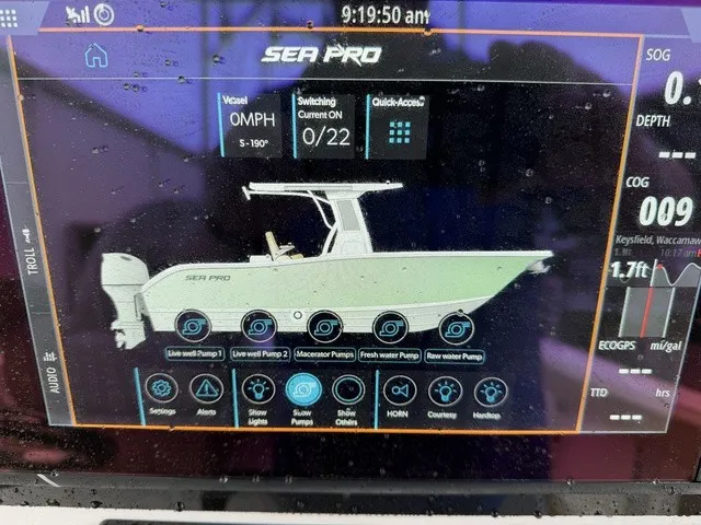 Slide: The Image of A screen displays the 2024 Sea Pro 262 Center Console model with various control options. - 17