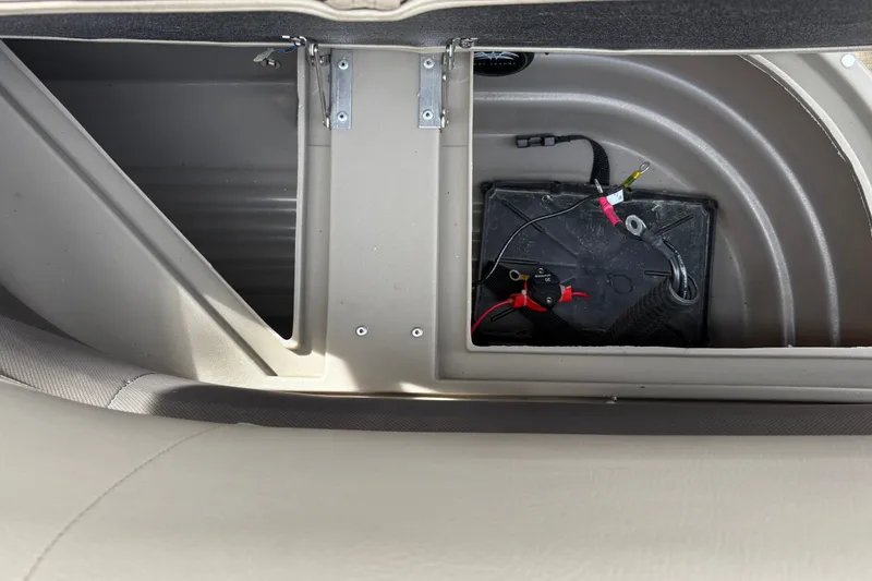 Slide: The Image of Battery compartment of 2025 Sun Tracker Party Barge 16 DLX pontoon boat. - 29