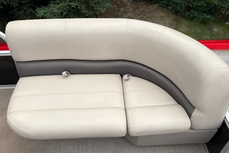 Slide: The Image of Beige and gray seating on 2025 Sun Tracker Party Barge 16 DLX pontoon boat. - 26