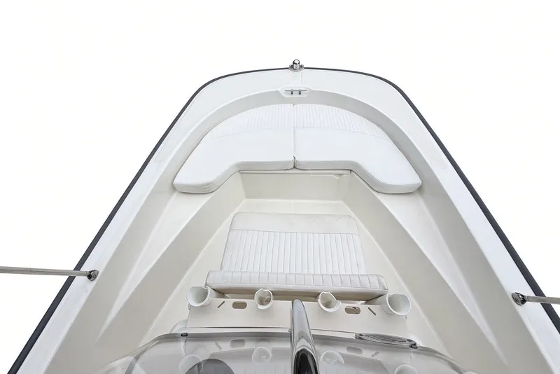 Slide: The Image of Top view of 2017 Boston Whaler 170 Montauk boat interior, featuring seating and storage. - 15