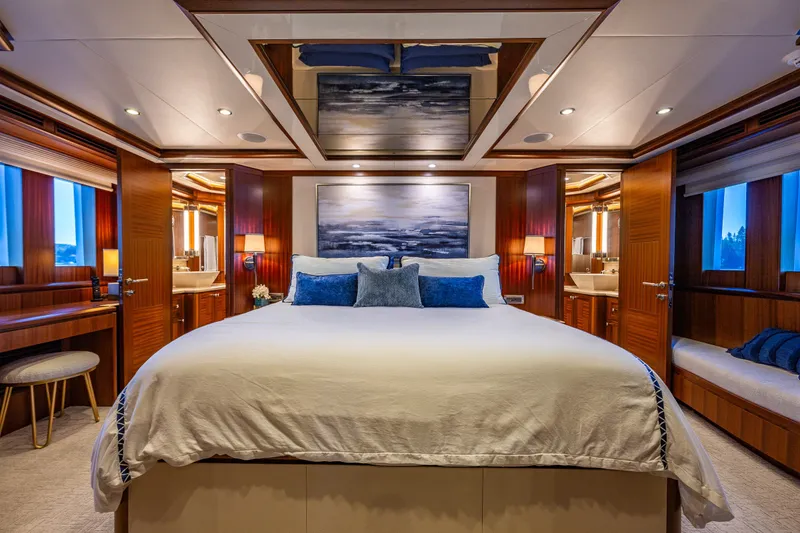 Slide: The Image of Premium primary bedroom with custom touches-Alexander 85 E yacht with elegant decor. - 35