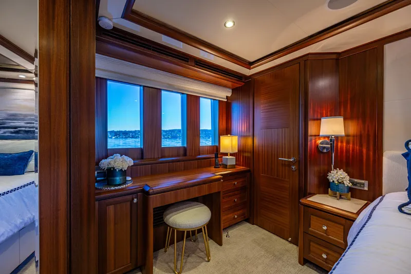 Slide: The Image of Luxurious cabin interior of 2012 Ocean Alexander 85 E yacht with elegant wood finishes. - 37